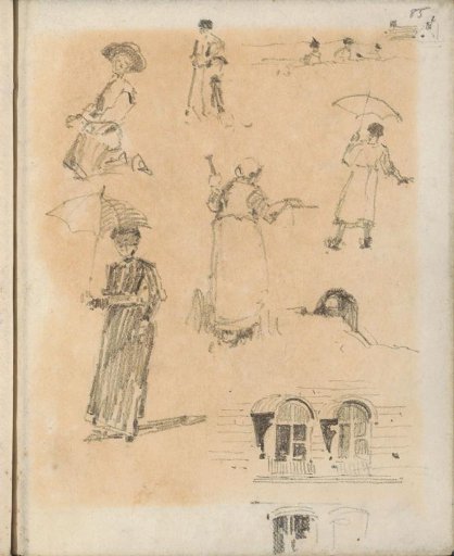 Study Sheet, Including Women with Parasols and Architecture