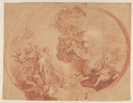 Venus in Her Swan-Drawn Chariot Visits Jupiter, with Ganymede Above and Juno and Mars to the Right