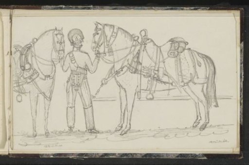 Military officer with two horses