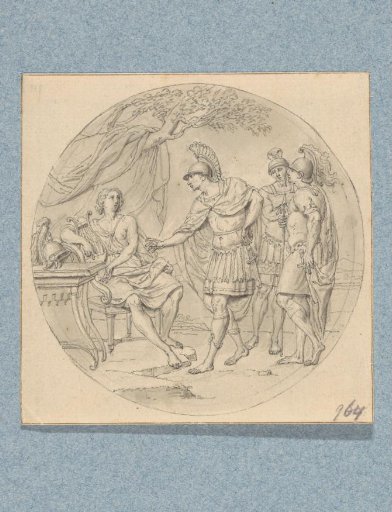 A seated man under a cloth receiving three military officers (in a box with 43 drawings)