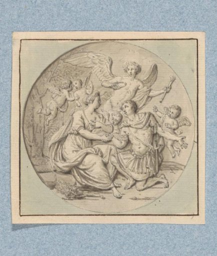 A soldier kneels before a woman and is crowned by Hymenaeus (in a box with 43 drawings)