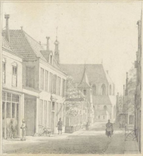 Street in Alkmaar with the Great Church in the distance