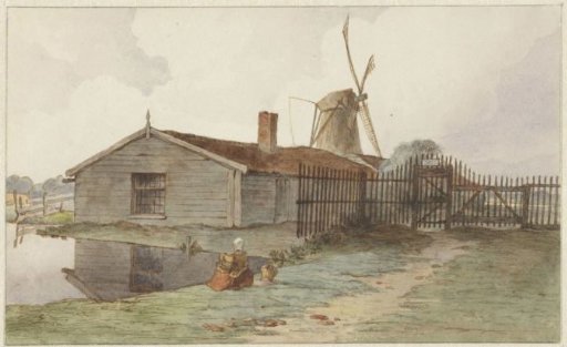 Mill with wooden buildings near Amsterdam