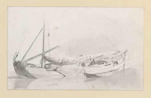 Sailing ship with boat alongside