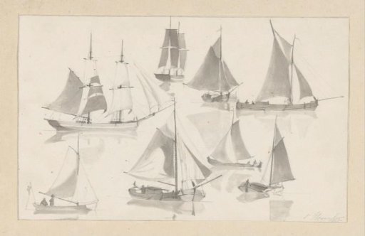 Sketch sheet with sailing ships