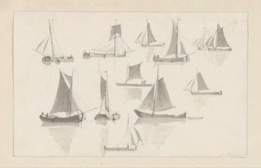 Sketch sheet with sailing ships