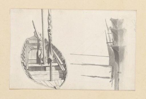 View from a boat and three moored boats