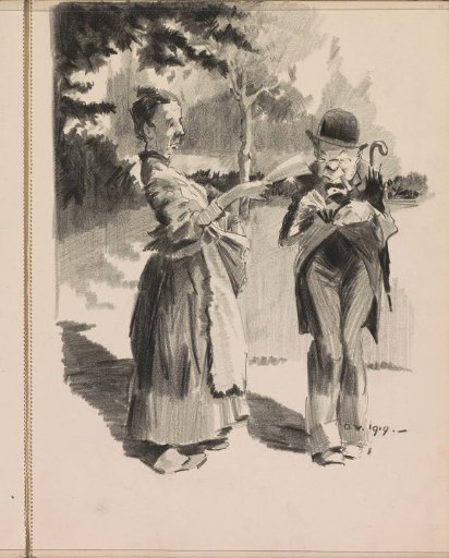Peasant Woman Handing a Document to a Man in a Bowler Hat