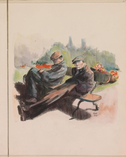 Two Men Sitting on a Bench in a Park