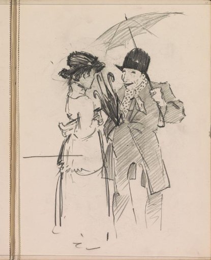 Woman in Conversation with a Man Holding an Umbrella