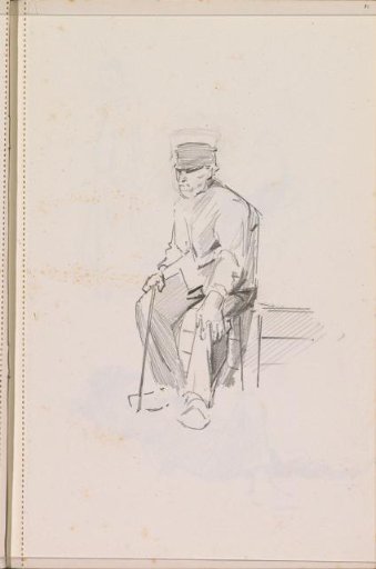Seated man with a stick