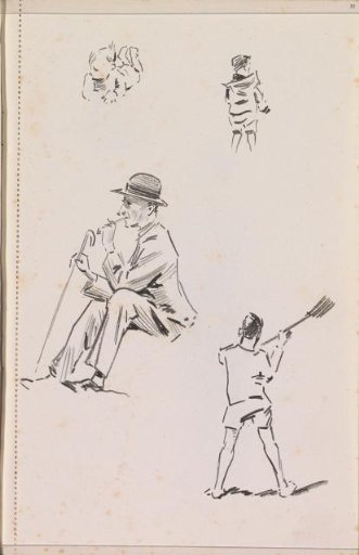 Figure studies, including a man with a bowler hat and stick