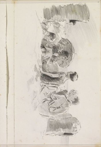 Group of figures around a pit on the beach