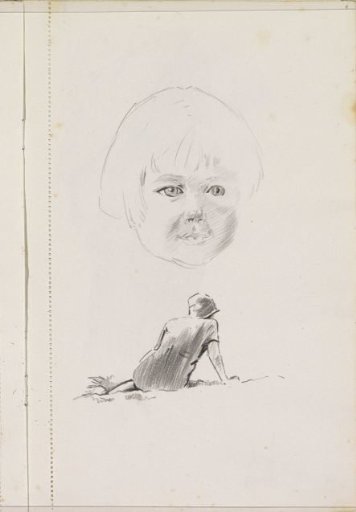Head of a girl and a woman sitting in the grass