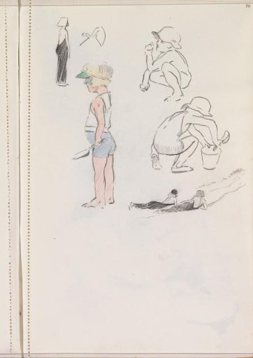 Playing girls and two sunbathing women on the beach