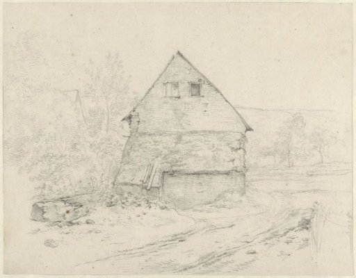 House on a road in a hilly landscape