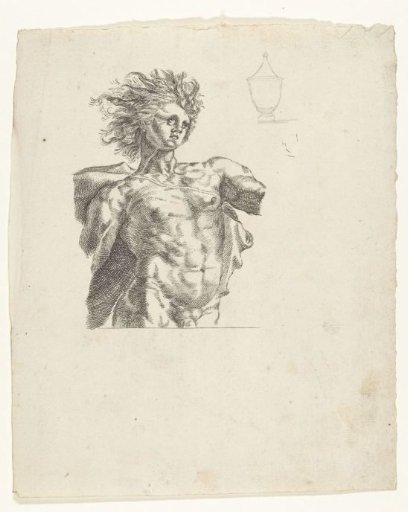 Apollo, half-length, and sketch of a vase