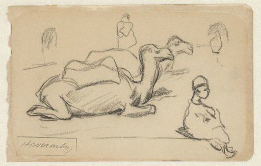 Two Camels and a Seated Boy
