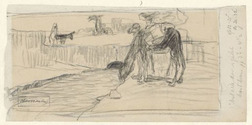 Drinking Camels near a Settlement