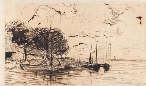 Bank with Barn and Sailing Ships