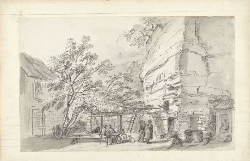 Drinking and Dancing Persons in the Courtyard of a Tavern among Ruins