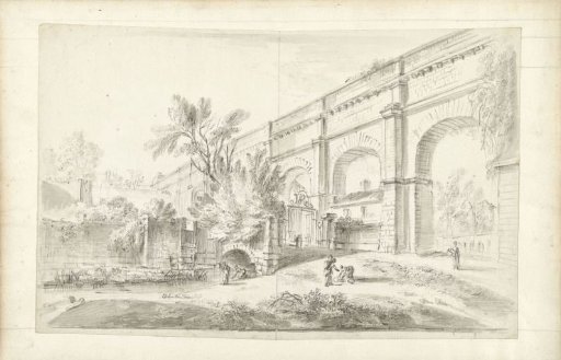 View of the aqueduct of Arcueil with figures