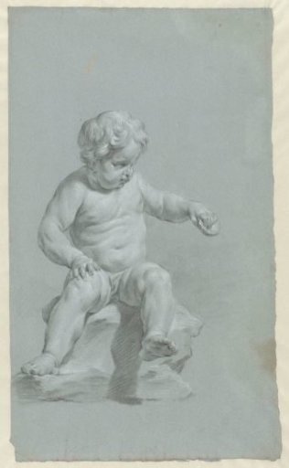 Plaster study of a seated nude child