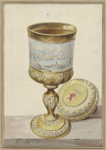 Golden cup with lid, presented to Cornelis de Witt on the occasion of the Raid on Chatham, 1667