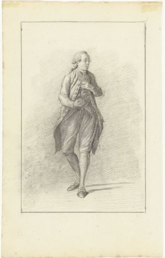 Standing man, seen frontally, looking to the right