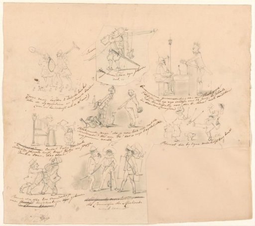 Design for an Almanac Print: Eight Scenes Related to the Leiden Masquerade of 1850