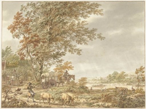 Hilly landscape with swineherd