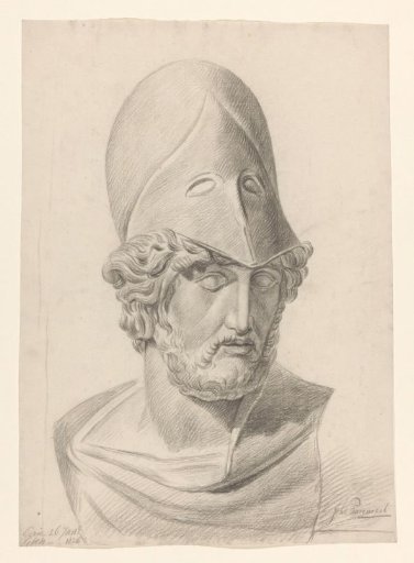 Plaster cast of an antique bust of a man with a helmet