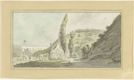 Mountain Path with Cottages, a Viaduct in the Distance