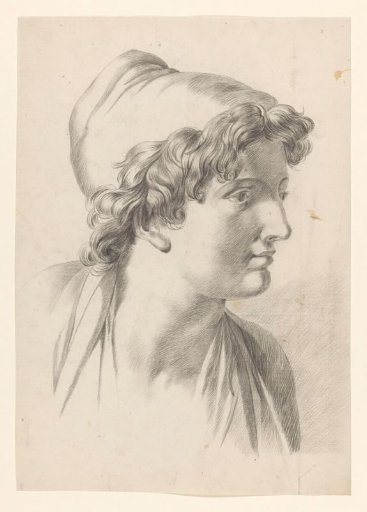 Head of a boy with a cap, facing right