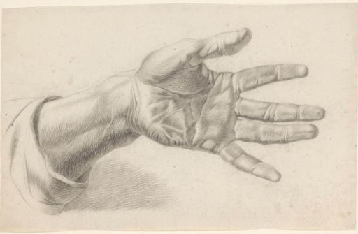 Academic study after a plaster cast of an antique statue: detail study of a hand