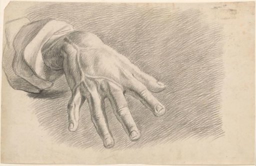 Academic study after a plaster cast of an antique statue: detail study of a hand