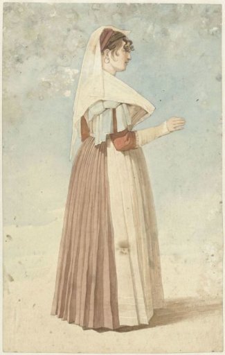 Standing woman in Italian costume, facing right