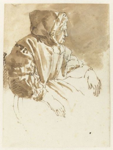 Old woman in profile to the right