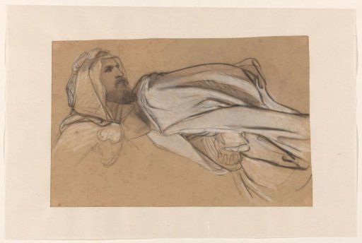 Studies for the Preaching of John the Baptist in the Wilderness: male heads and drapery study of a seated figure