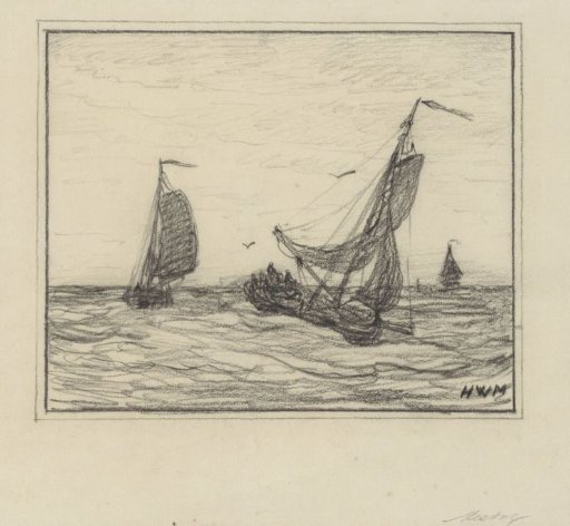 Three Pink Ships at Sea