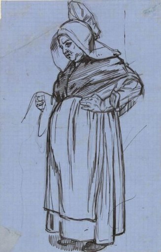 Standing woman with a cap on her head