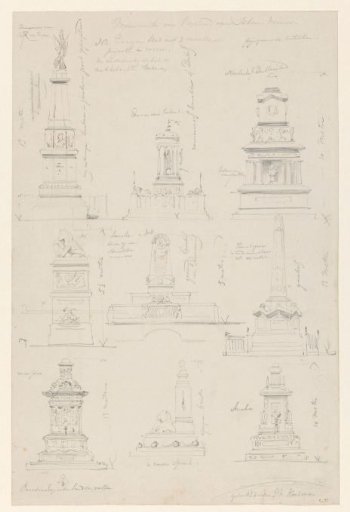 Sketch sheet with designs for the monument for Bernhard, Duke of Saxe-Weimar, on the Huygensplein The Hague