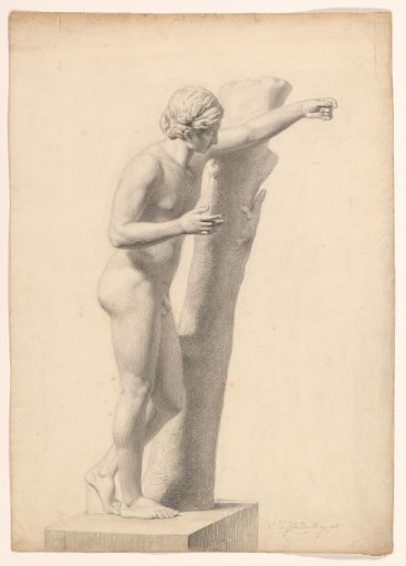Apollo Sauroctonus, leaning against a tree, facing right
