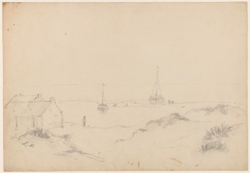 View of the beach with two ships