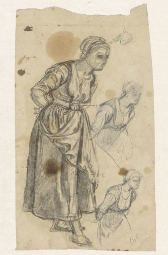 Studies of a standing peasant woman, hands on her back