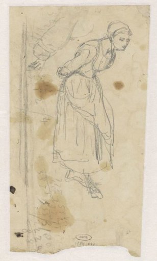 Study of a standing peasant woman with hands on her back, and a detail of an arm