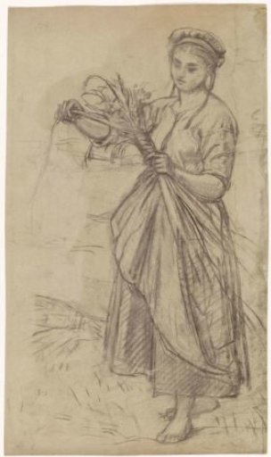 Standing girl in the field, making a bouquet