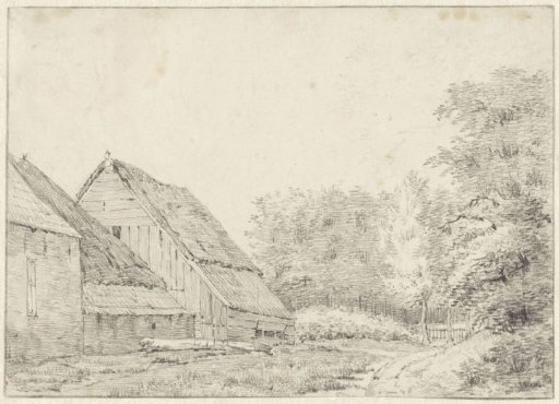 Farmhouse and Wooden Barn near Woods
