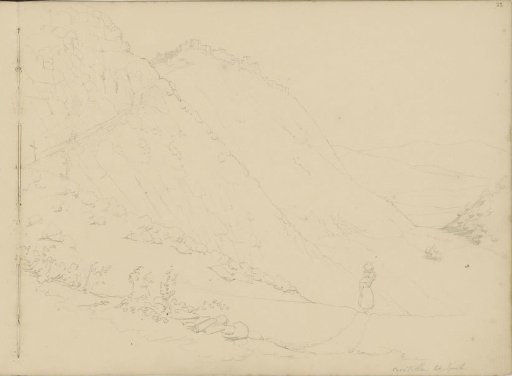 Woman at the foot of a mountain near Civitella