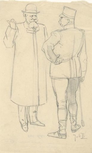 Design for an illustration in De Amsterdammer: Two talking men (23 December 1906)